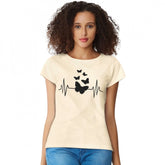 Cream cotton western wear T-shirt for women, printed design, machine or hand washable (S-XL)